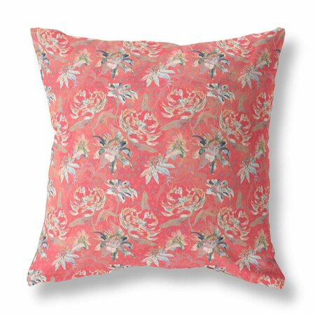 HOMEROOTS 18 in. Salmon Red Roses Indoor & Outdoor Throw Pillow Red 414342